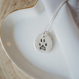 Paw print necklace - fine silver link chain